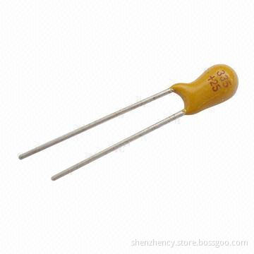 1uf 50V DIP Tantalum Capacitor, Resin-coated, Radial-lead, Compliant with RoHS Directive